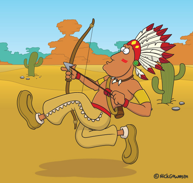 Cartoon native American | Running all the way to the hills!