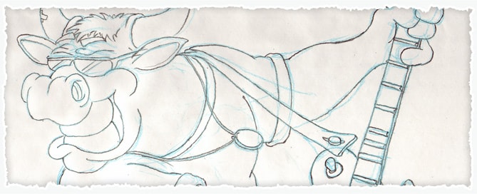 Cartoon Bull with Guitar Sketch