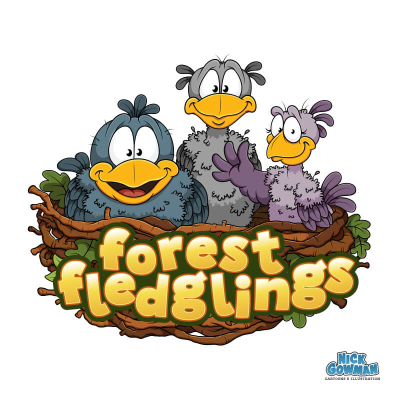 Cartoon birds in nest logo