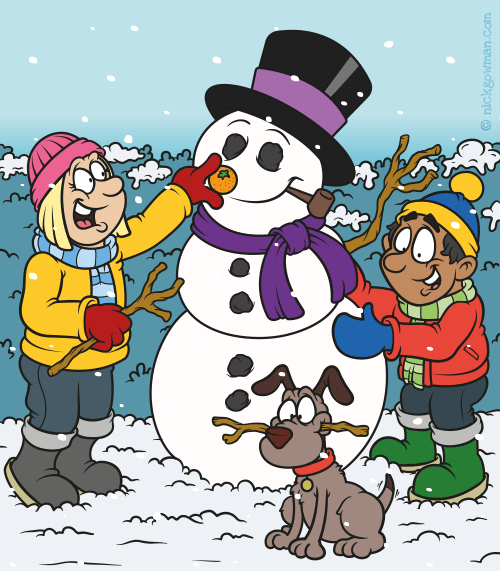 Cartoon Children Building Snowman