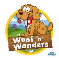 cartoon dog walking logo