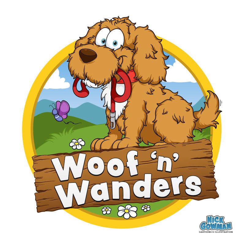 cartoon dog walking logo