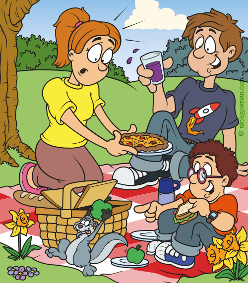 Cartoon Family having a fun picnic