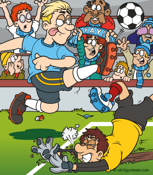 Cartoon Footballer Scoring A Goal