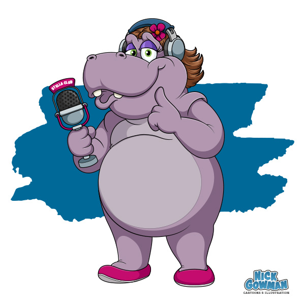 Cartoon hippo with microphone