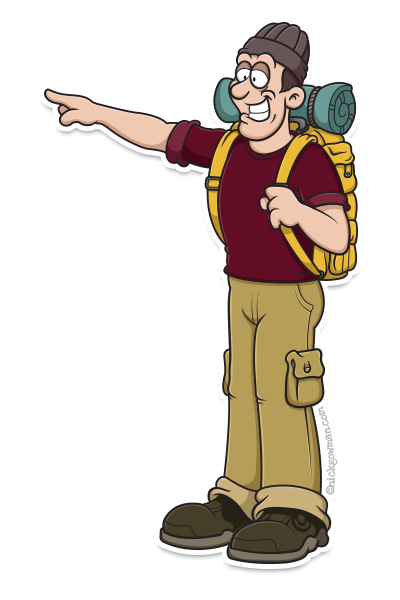 cartoon hiker pointing