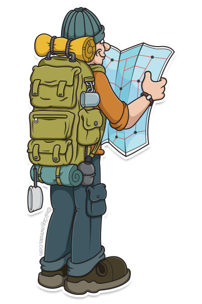 cartoon hiker with map