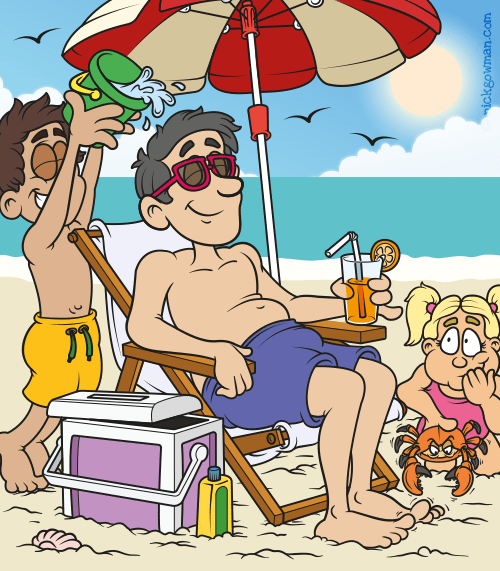 Cartoon Kids Playing At Beach