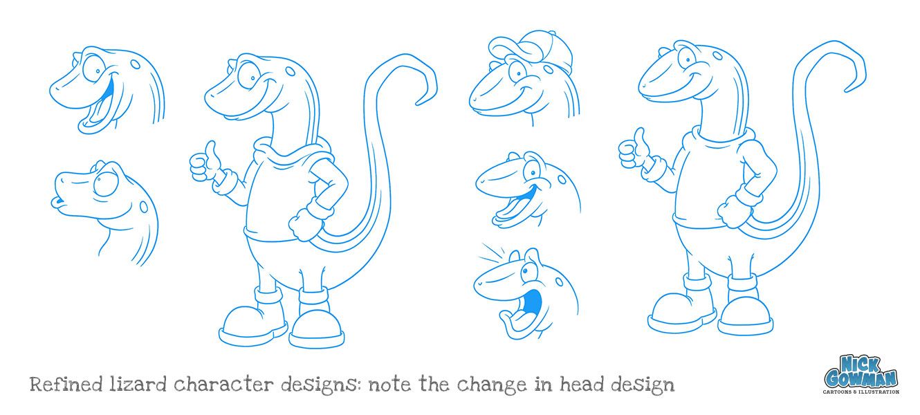 Cartoon lizard mascot sketches