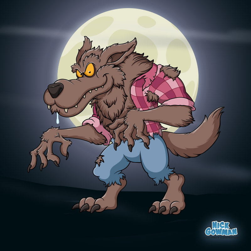 Cartoon Werewolf character | Cartoon wolf howling at the moon!