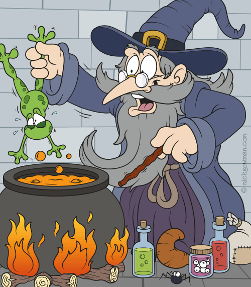 Cartoon Wizard Casting Spells
