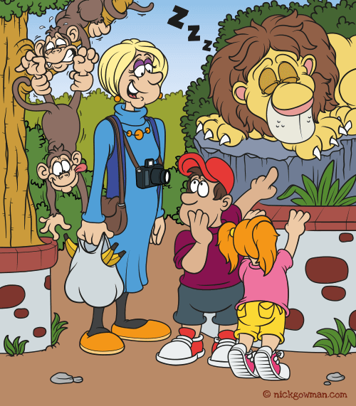 Children at the Zoo Cartoon