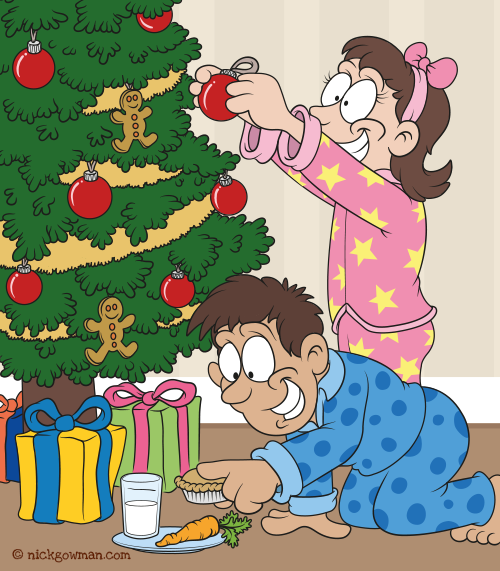 Decorating The Christmas Tree Children's Book Illustration