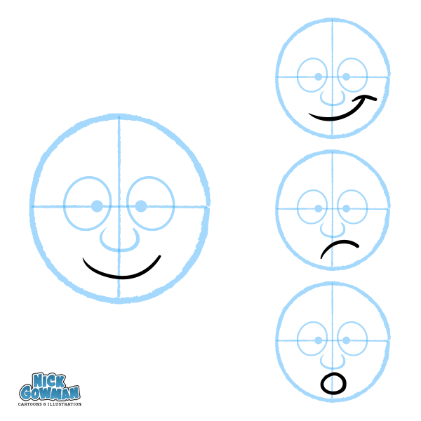 Draw cartoon faces by adding a mouth