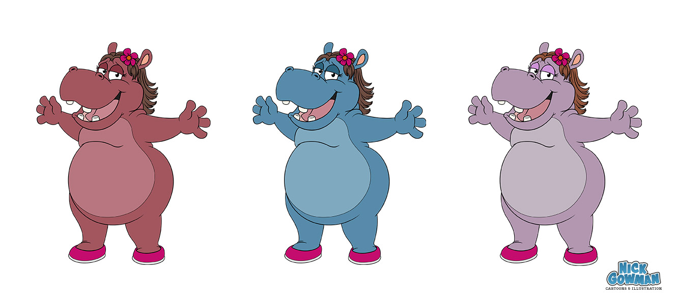 Selecting hippo cartoon character colours