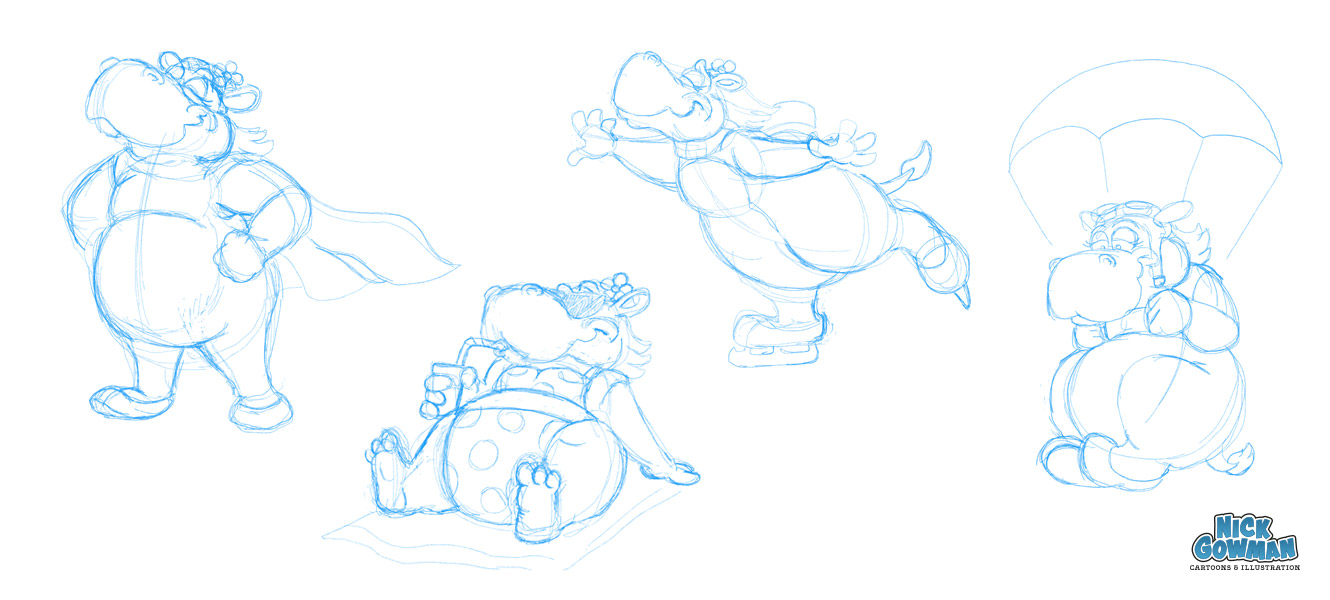 Hippo Cartoon Characters Sketch