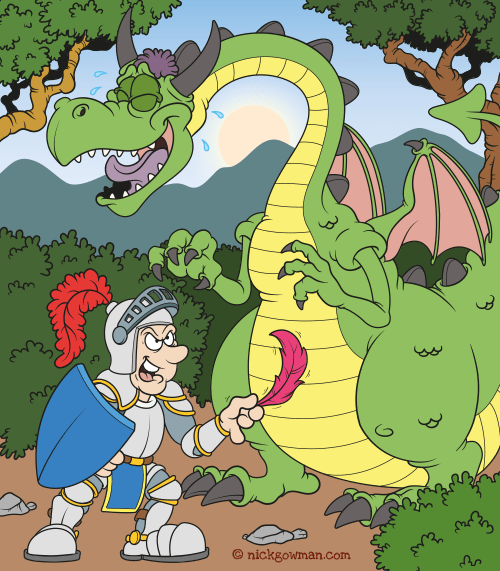 Knight Tickle Dragon Cartoon