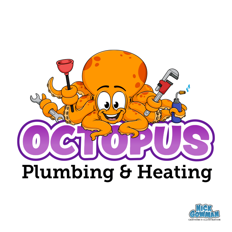 Octopus Plumbing cartoon logo design