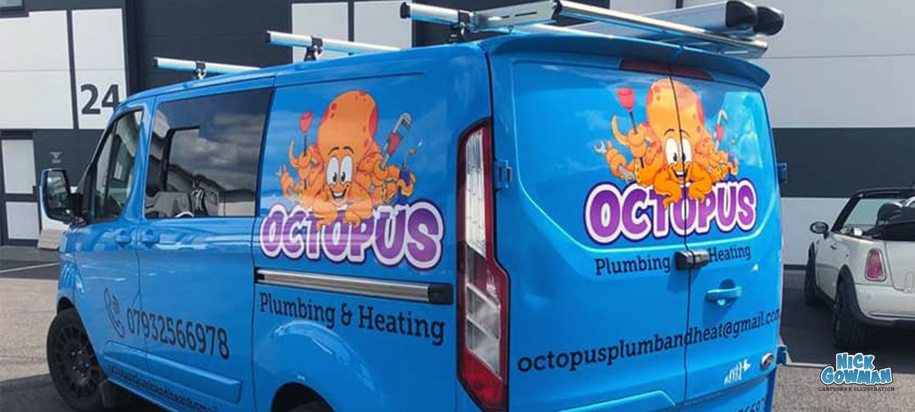 octopus plumbing logo design on van