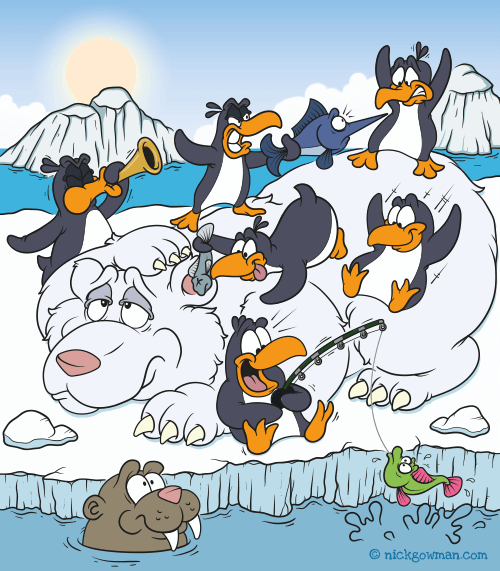 Polar Bear and Penguins Cartoon